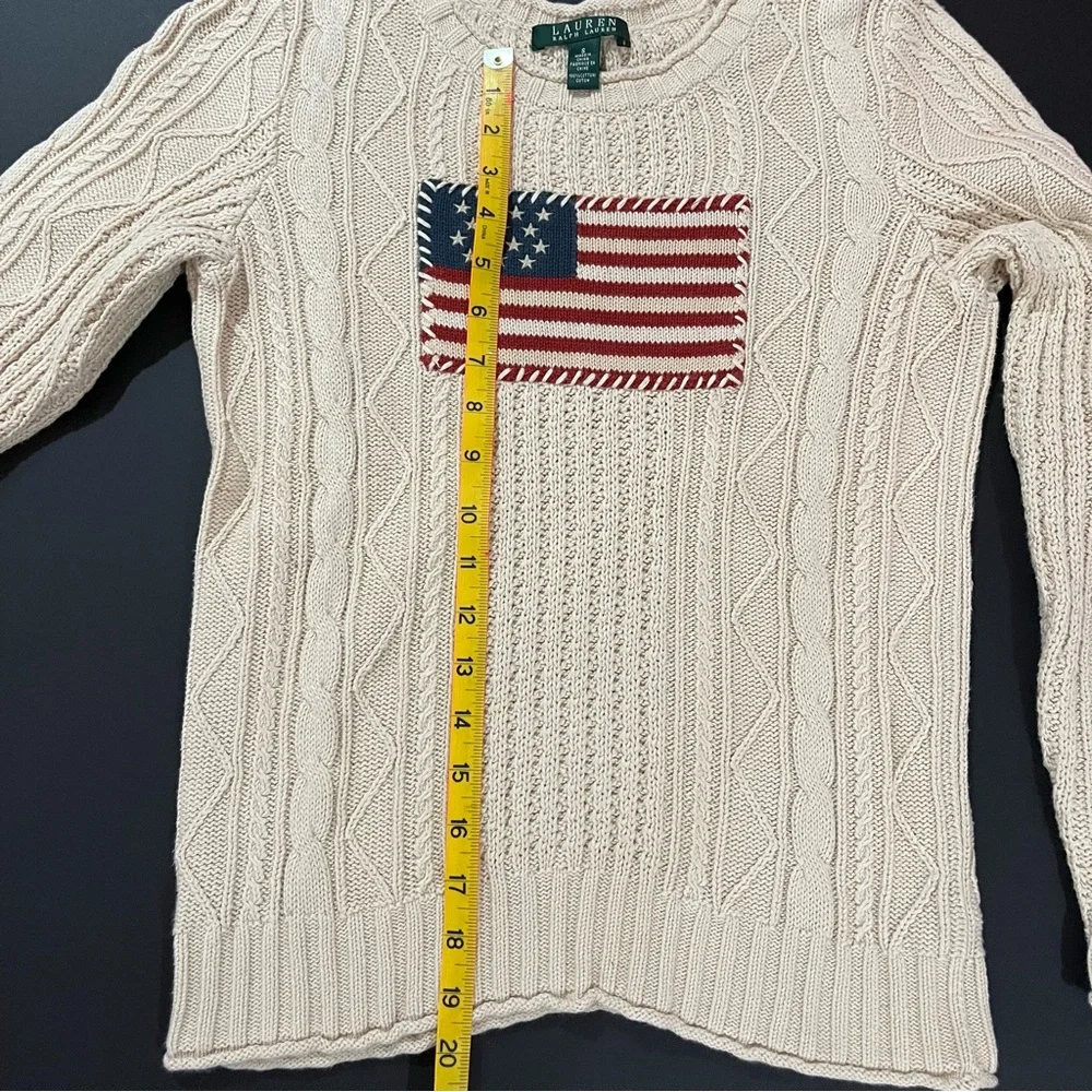 Ralph Lauren Cream Cable Knit Crewneck Sweater with Flag Patch - Picture 5 of 6